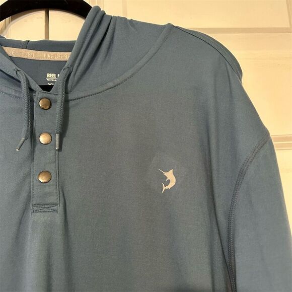Reel Legends Men's XL Blue Hooded Long Sleeve Pullover with Kangaroo Pocket - Picture 7 of 9